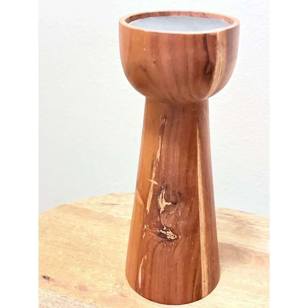 Vintage MCM Hand Turned Wood Pillar Candle Holder Set of 3 Trio